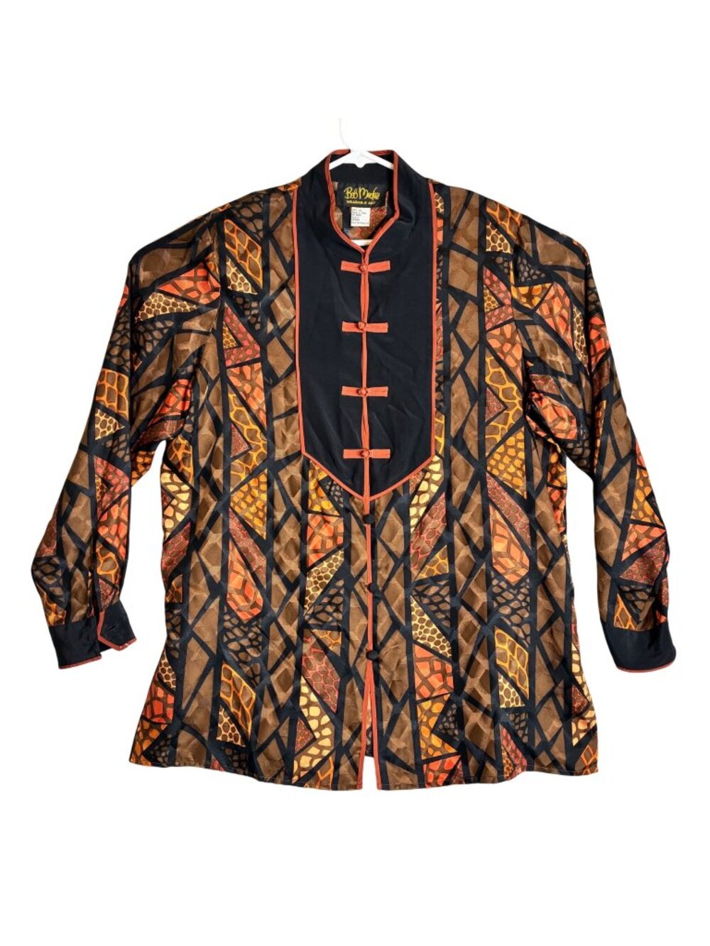 Bob Mackie Wearable Art Silk Jacket L Multicolor Abstract Geometric Print Mandar